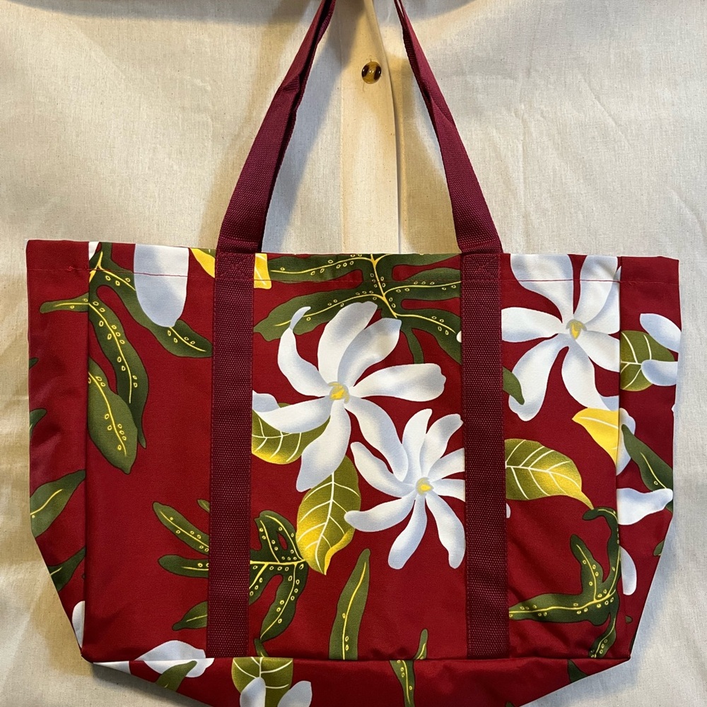 Floral “Tiare” Red Tote Bag
